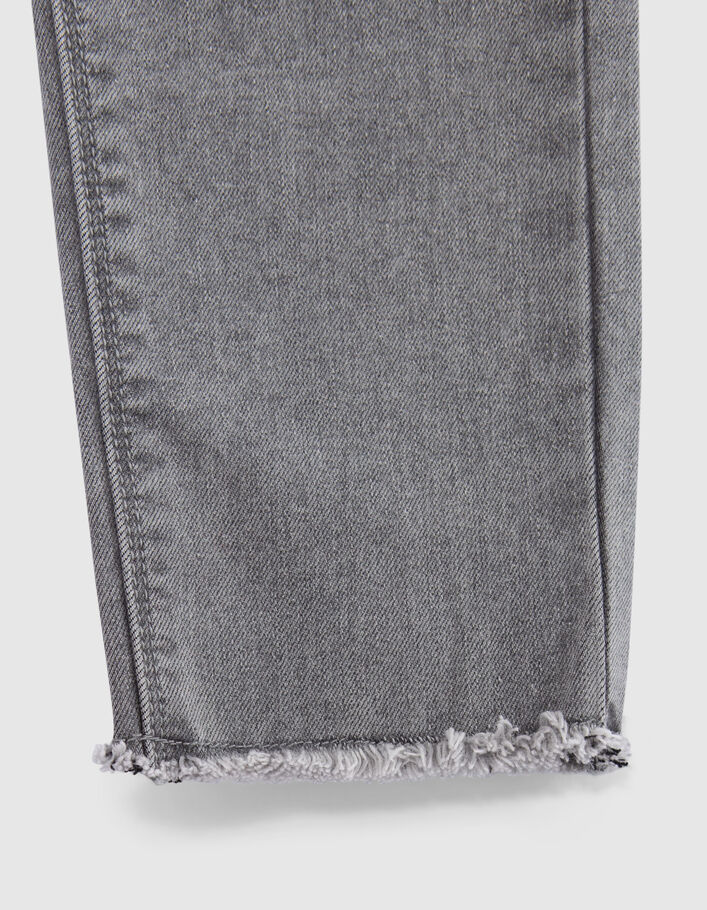 Girls' grey slim jeans with asymmetric zip & fringed cuffs - IKKS
