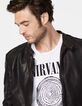 Men’s black leather sweatshirt fabric hooded jacket-6
