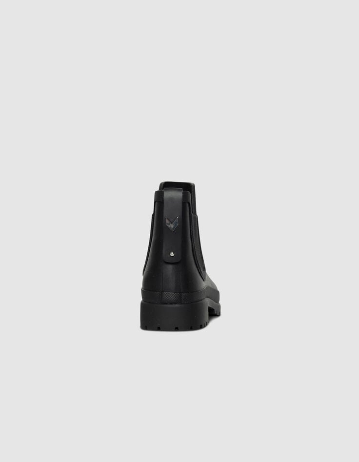 Schwarze Chelsea-Damengummistiefel Profilsohle-3 Schwarze Chelsea-Damengummistiefel Profilsohle-3