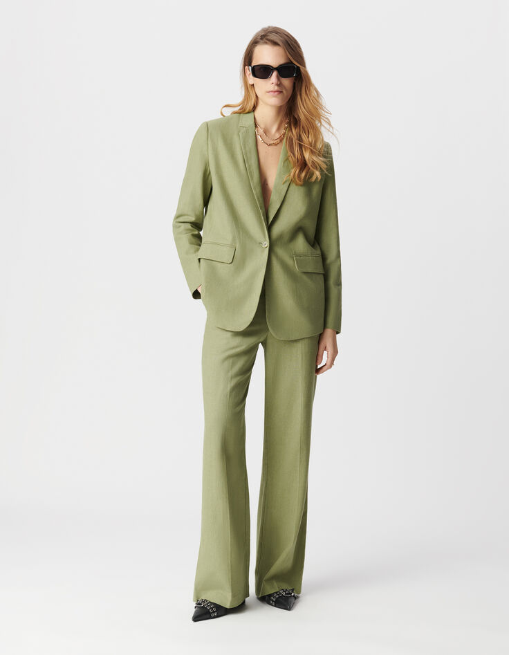 Veste de costume verte lin et coton Femme-1