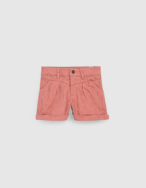 Girls’ dusty pink denim shorts with placed wear - IKKS