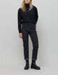 Jean droit noir délavé taille haute décor clous Femme-1