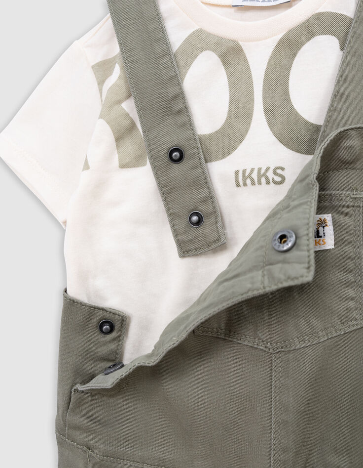 Ensemble salopette kaki et T-shirt message bébé garçon-7
