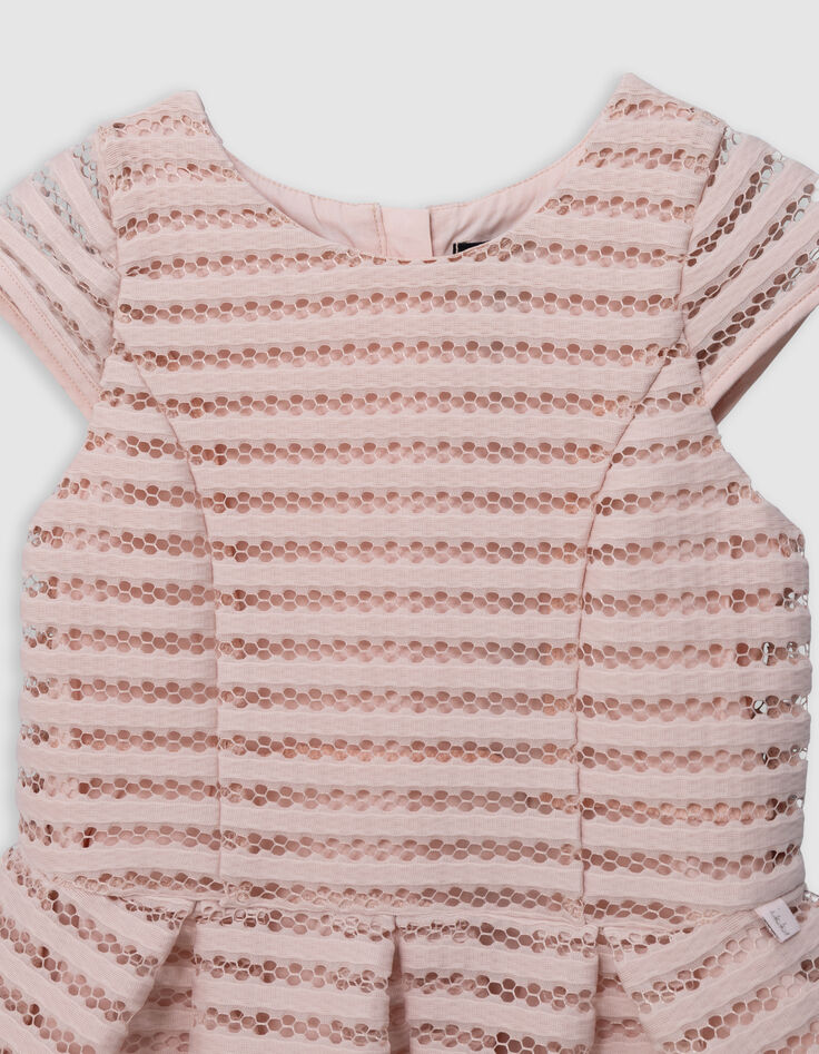 Pink skater dress with openwork lace stripes for girl-2