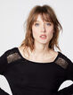 Tee-shirt col V noir en viscose dentelle dos femme-4