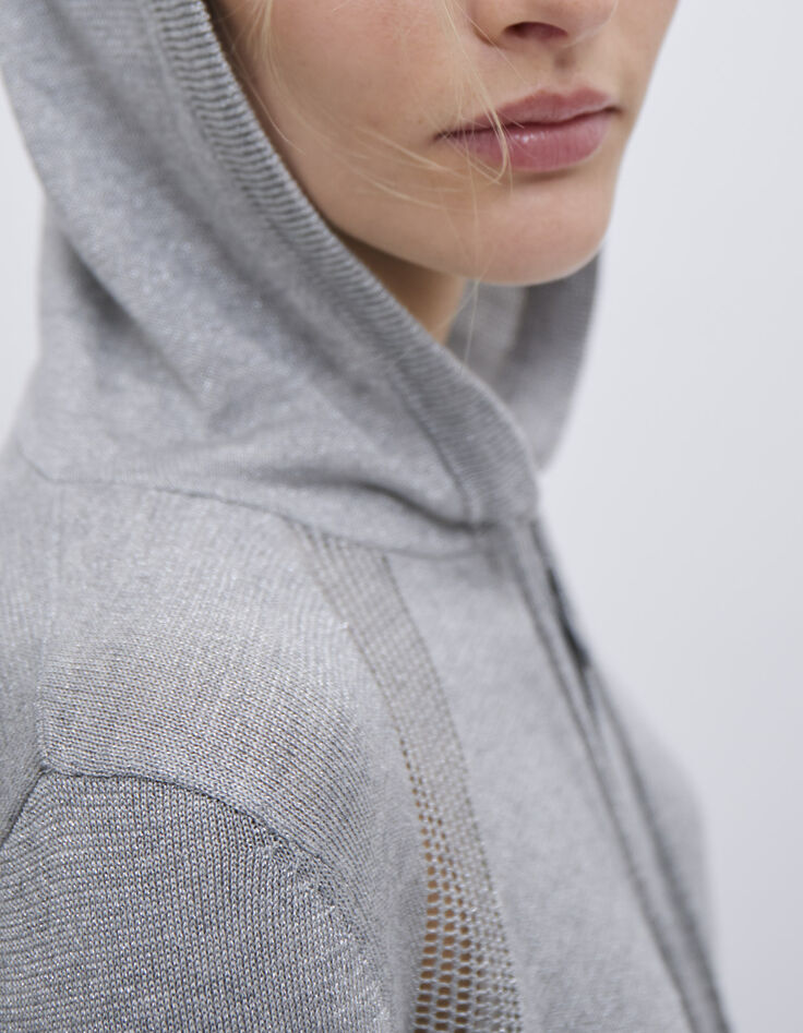 Women’s grey glittery knit hooded cardigan-4