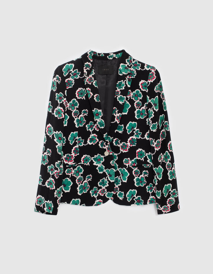 Women’s black suit jacket with green flowers print-5