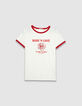 Tee-shirt blanc coton bio message et broderie rose Femme-5