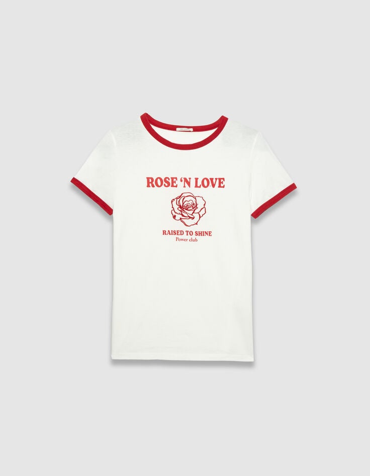 Tee-shirt blanc coton bio message et broderie rose Femme-5 Tee-shirt blanc coton bio message et broderie rose Femme-5