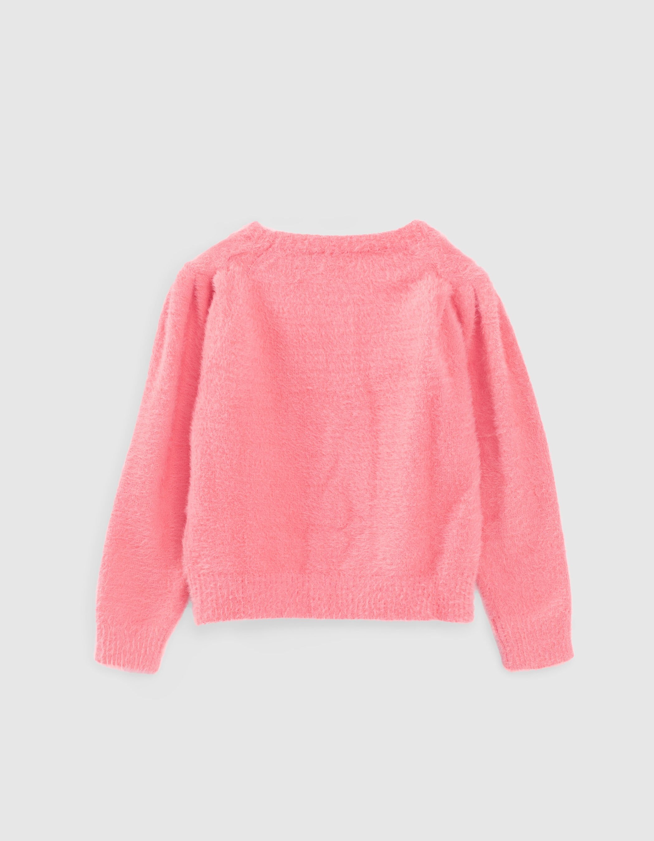 Girls bright pink knit sweater epaulets and embroidery IKKS