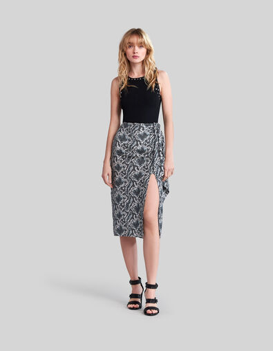 Women’s off-white satin skirt with graphic python print - IKKS