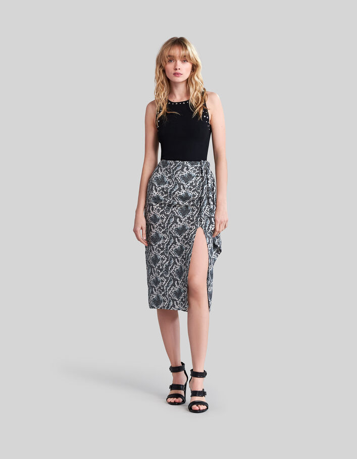 Women’s off-white satin skirt with graphic python print - IKKS