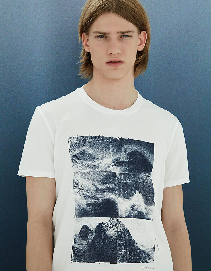 Gebroken wit T-shirt opdruk landschap Heren-1