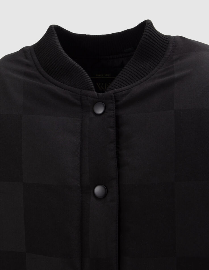 Schwarze Mädchen-Steppjacke, Ton-in-Ton-Schachbrettmuster-2