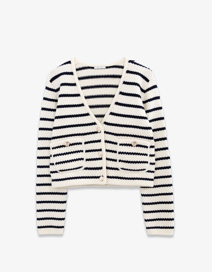 Cardigan marinière tricot marine et blanc Femme-5