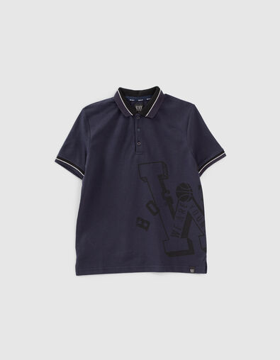 Navy polo zwarte markering opzij jongens  - IKKS