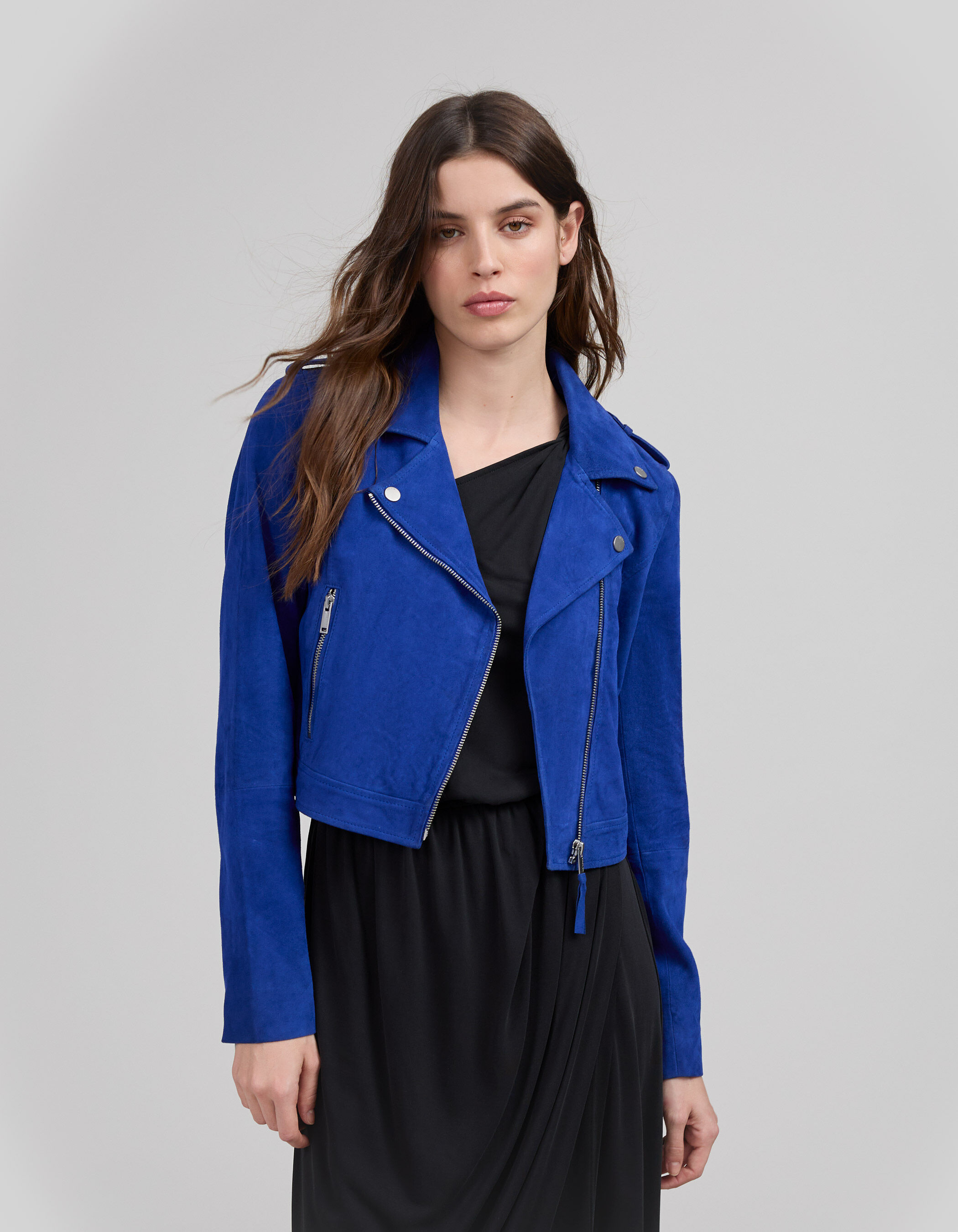 Cobalt blue suede biker jacket 2025