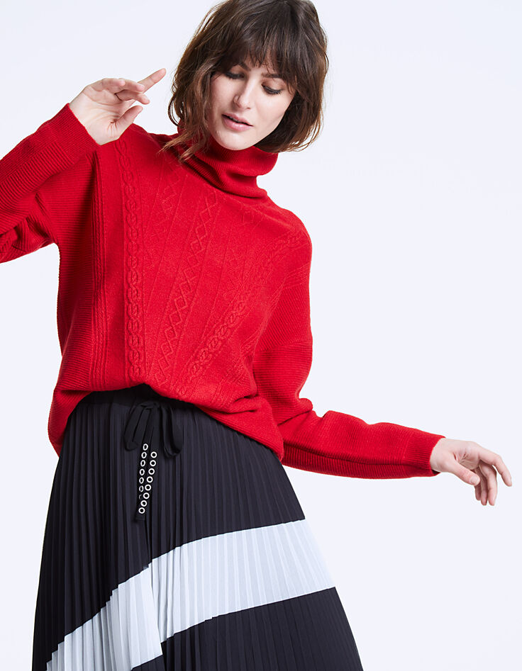 Pull maille tricot rouge apport laine femme-2