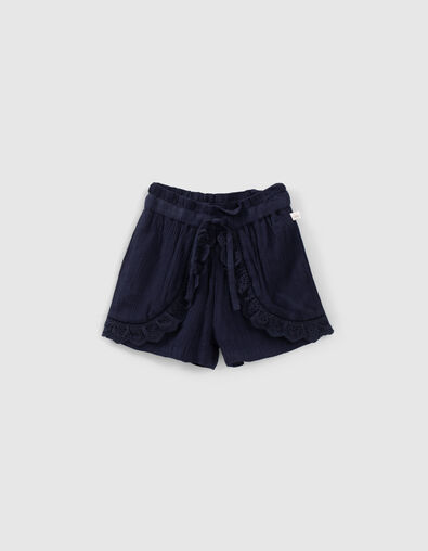 Baby girls’ navy shorts with embroidered ruffles - IKKS