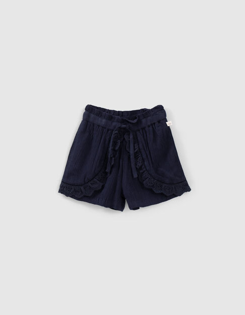 Baby girls’ navy shorts with embroidered ruffles