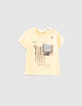 Baby boys’ yellow organic cotton T-shirt with boats-1