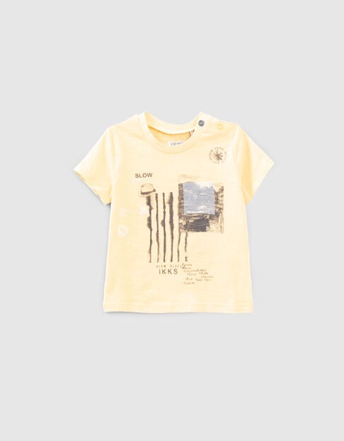 Baby boys’ yellow organic cotton T-shirt with boats