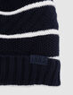 Bonnet marine tricot fourré rayures garçon-3