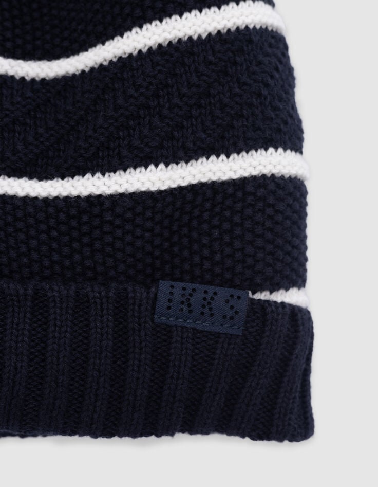 Bonnet marine tricot fourré rayures garçon-3