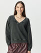 Sweater V-hals washed grijs oversized Dames-2