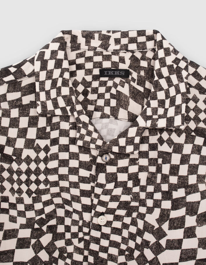 Boys’ beige Lenzing™ Ecovero™ viscose shirt with black checkerboard - IKKS