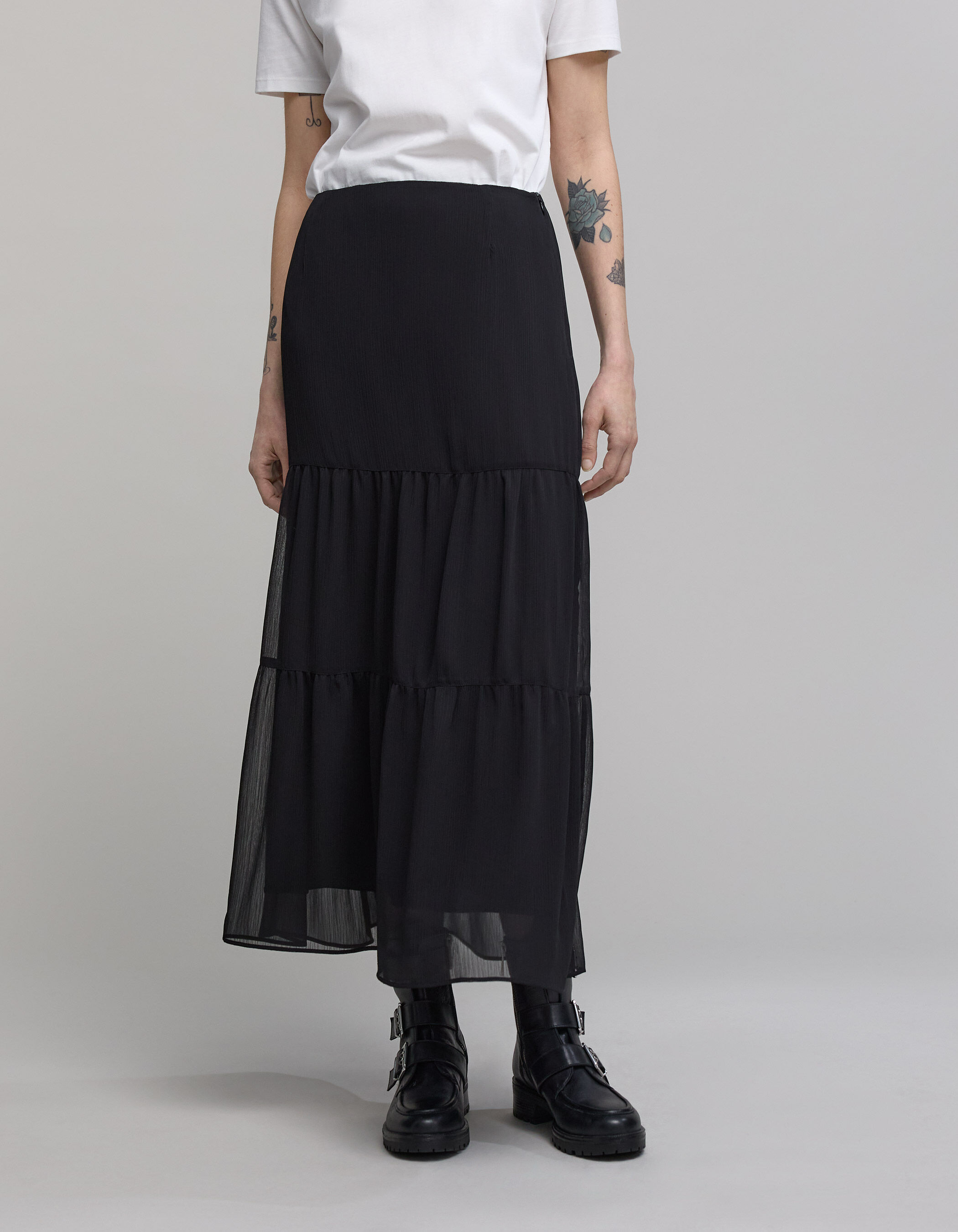 Jupe longue noire voile crepon Femme IKKS