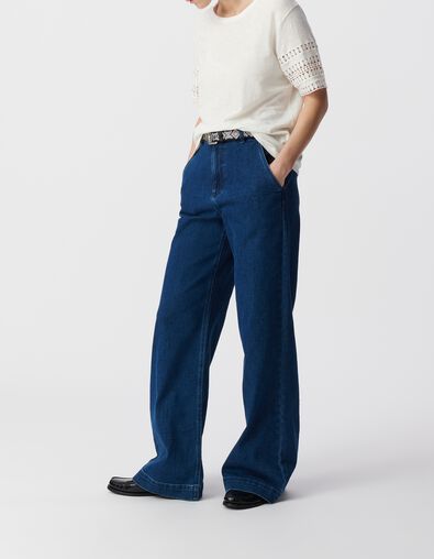 Wit T-shirt ronde hals kanten mouwen - IKKS