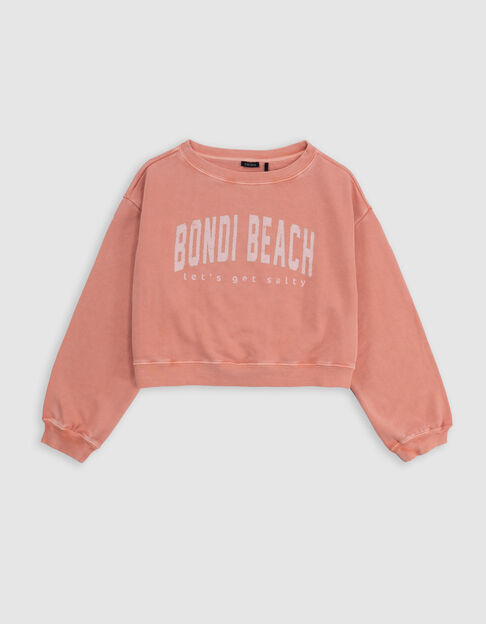 Sudadera naranja cropped mensaje purpurina niña - IKKS