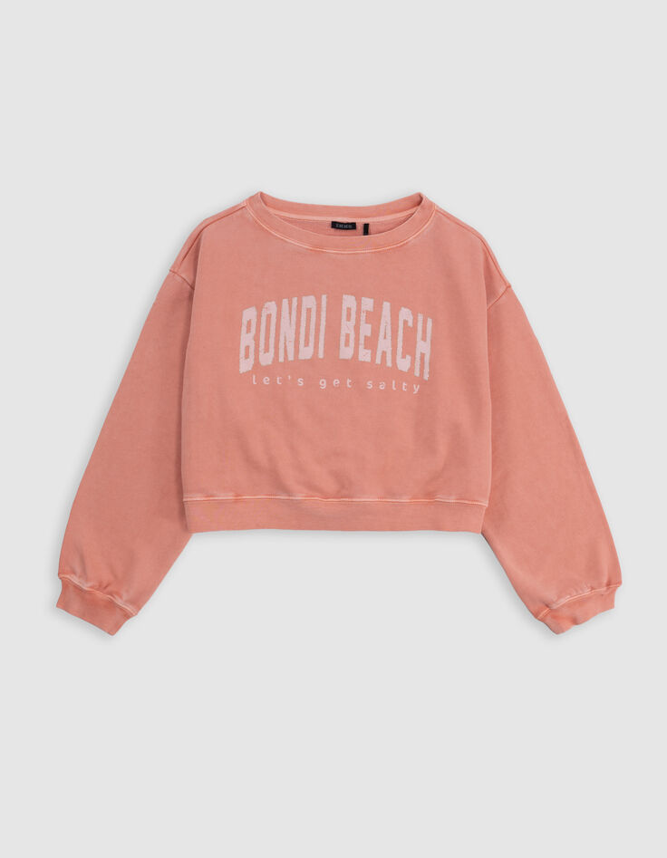Sweat orange cropped message pailleté fille-3
