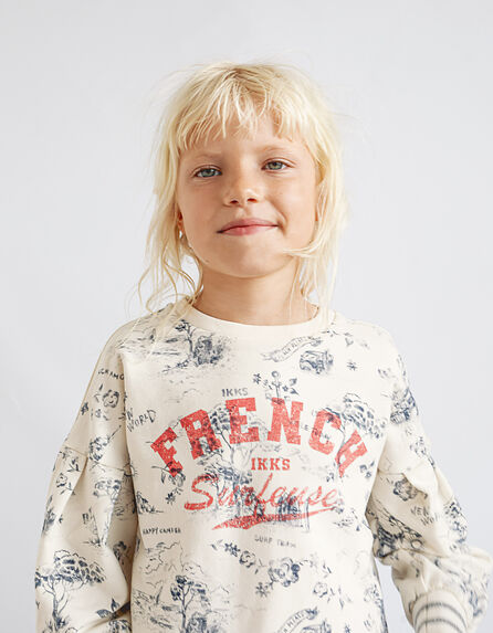 Cremeweißes Mädchensweatshirt mit Toile-de-Jouy-Print 