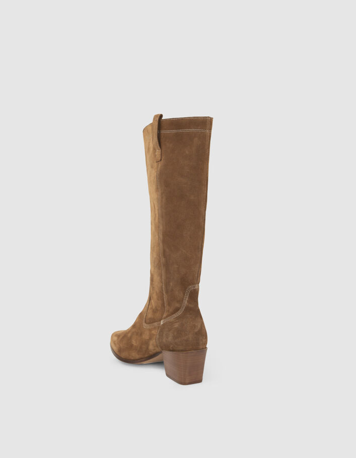 Women’s cognac suede cowboy-style boots-3