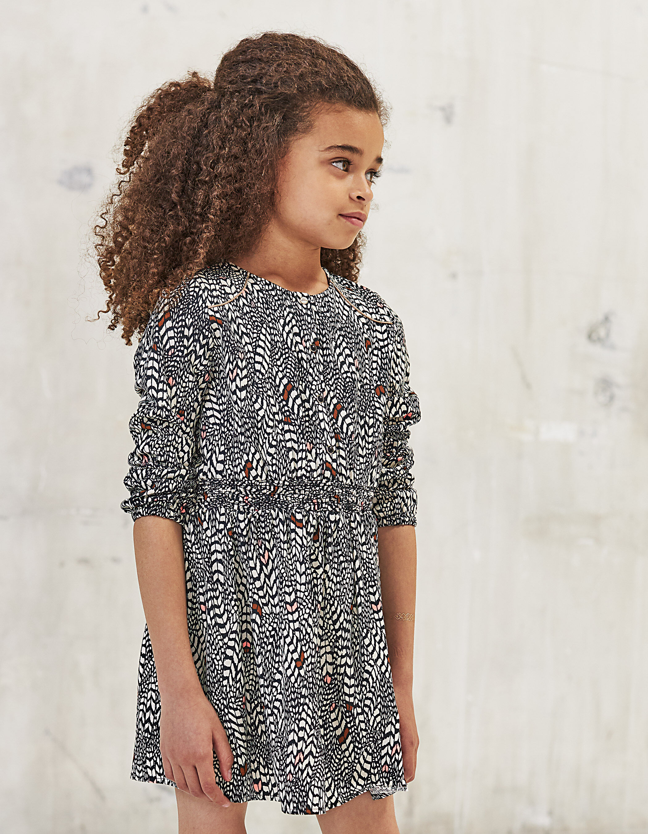 Robe 2 en 1 ecrue imprimee et sweat doudou fille IKKS
