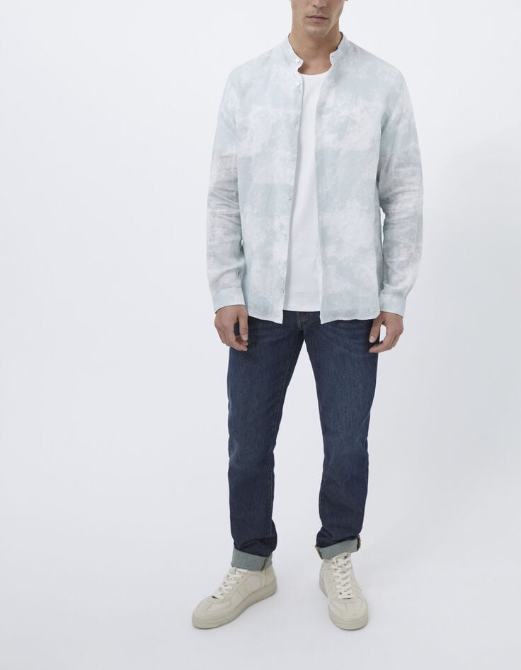Chemise SLIM vert d'eau imprimé tie and dye Homme-7
