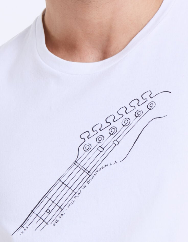 Men's white guitar T-shirt-6