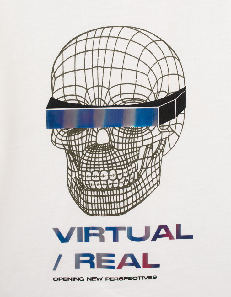 Wit T-shirt bio met doodshoofd 3D-effect jongens-3