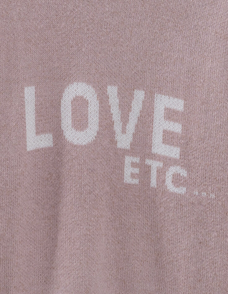 Rosafarbener Jacquard-Pullover aus Alpakamischung für Damen mit Botschaft und Knöpfen-6