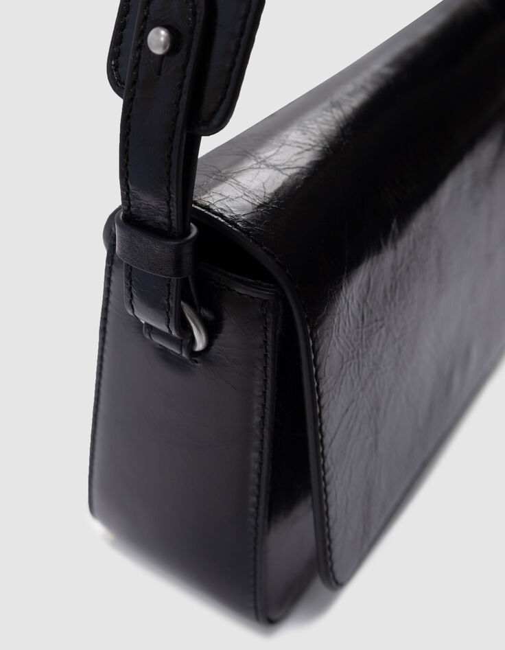 Le 111 noir cuir glacé double anse clous Femme-3