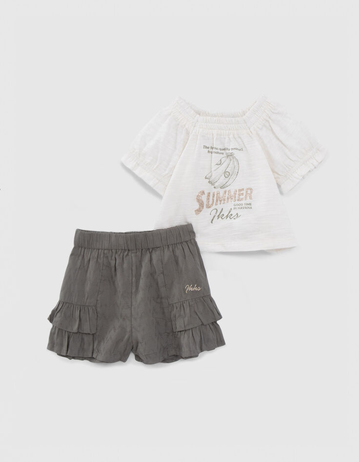 Set kaki short en ecru top babymeisjes-3