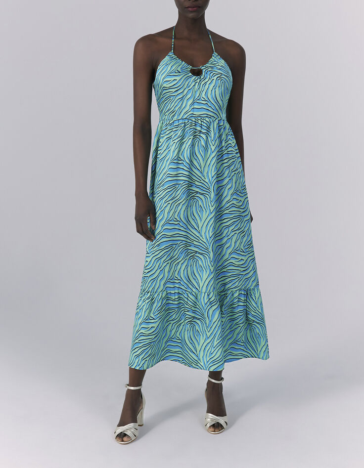 Vestido largo espalda abierta turquesa cebra mujer-1