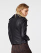 Schwarze Lederjacke mit Nietendetails-3