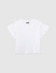 Weißes Mädchen-T-Shirt aus Pointelle-Strick mit Herzmotiv-1