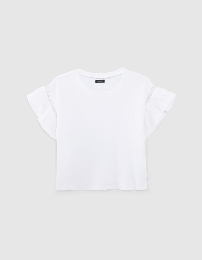 Weißes Mädchen-T-Shirt aus Pointelle-Strick mit Herzmotiv - IKKS