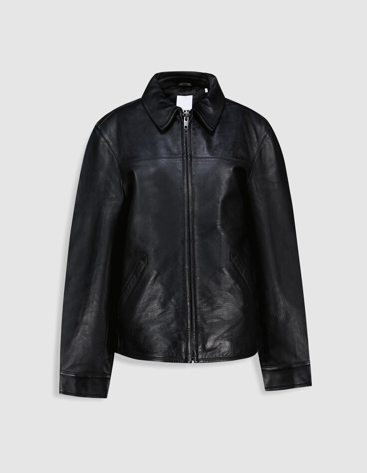 Blouson cuir noir Homme-7