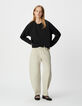 Schwarzes Damen-Oversize-Sweatshirt Stick Streifen Ärmel-1