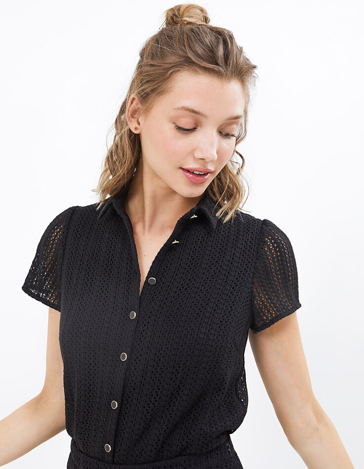 Chemise noire en dentelle ajourée et doublée I.Code-2